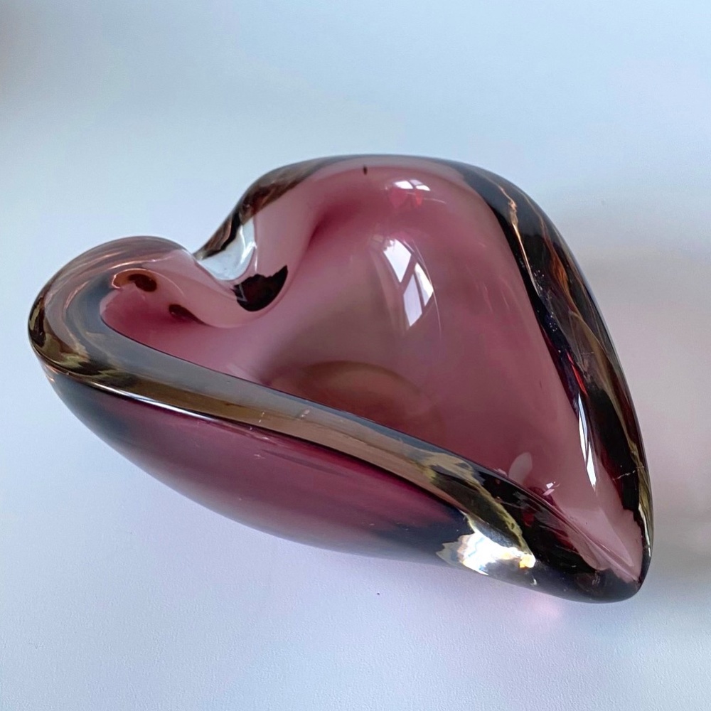 Vintage MURANO SOMMERSO AMETHYST Glass Heart Dish Collectible